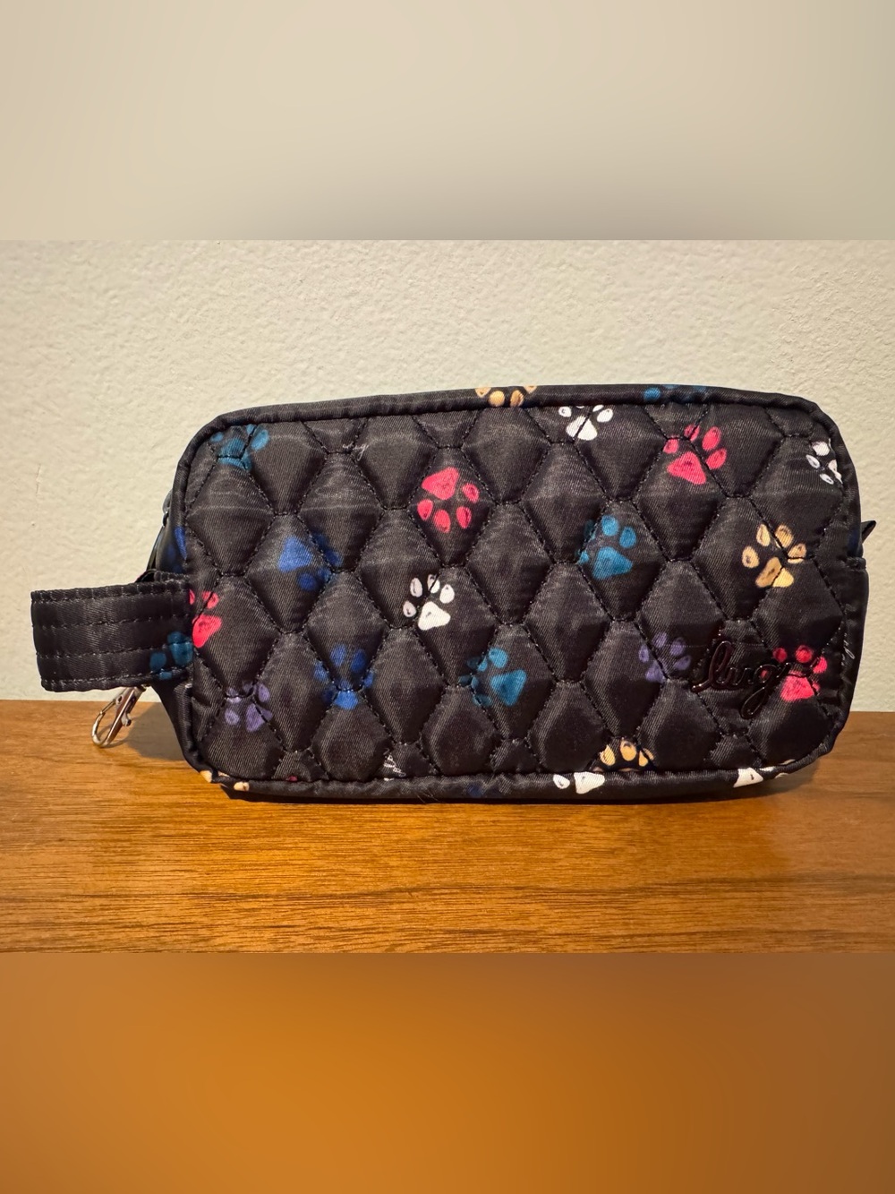 Lug Bolt Mini Travel Pouch Midnight Black Dog Paws Print Quilted NWOT